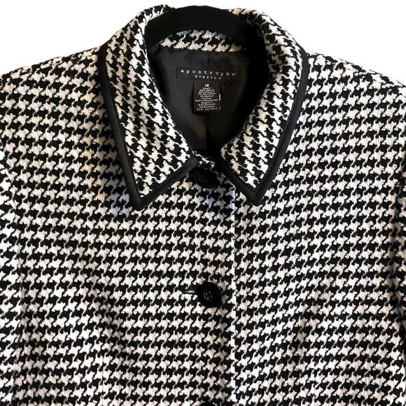 Apostrophe Houndstooth Long Wool Coat Black White Button Front Size 12 - Picture 6 of 11